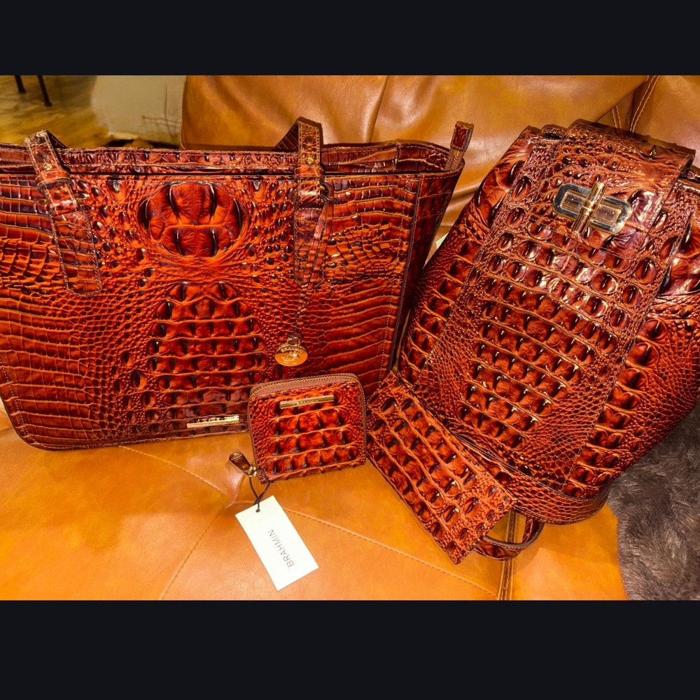 Brahmin Deep Brown Croc-Embossed Tote Collection